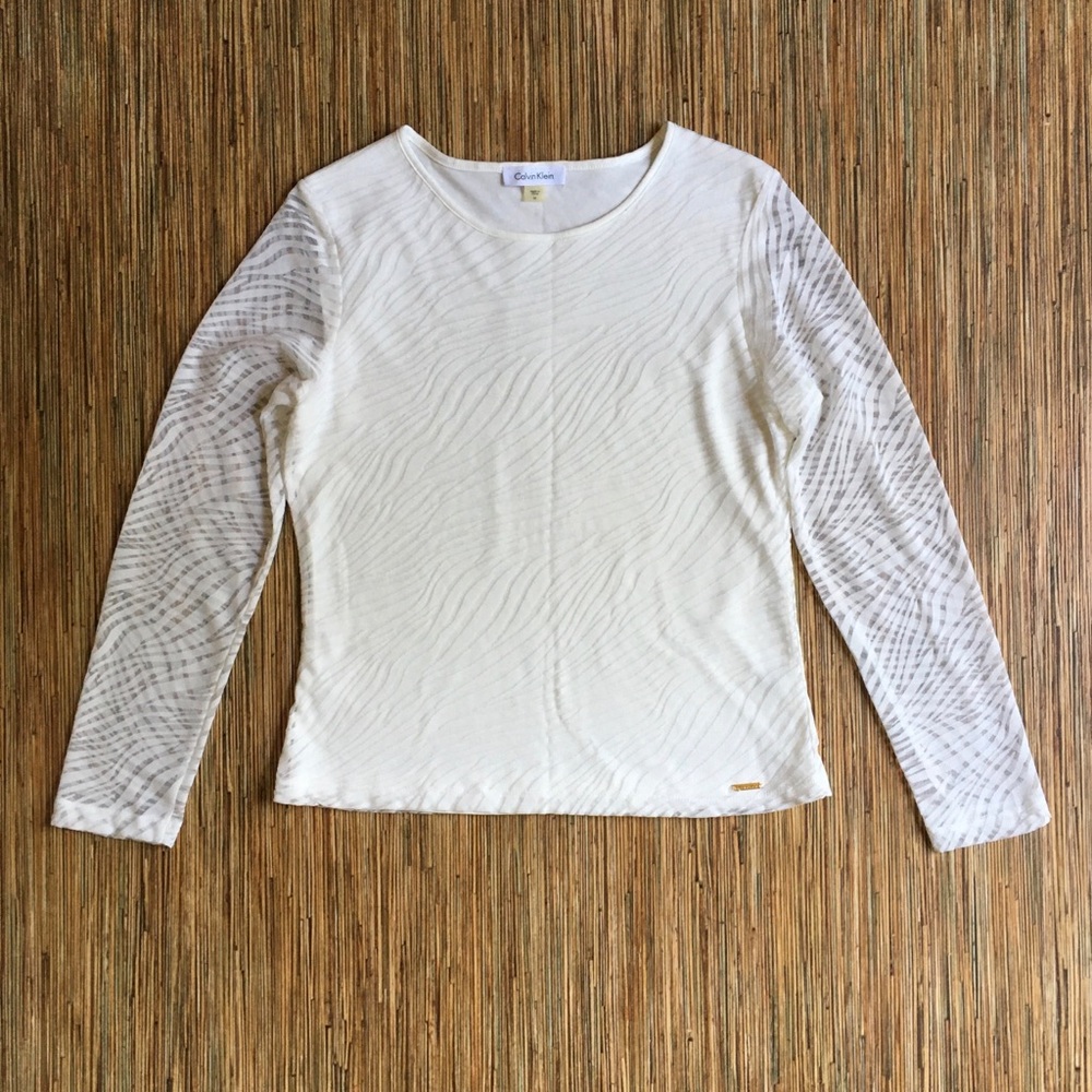 Calvin Klein Top White Womens Semi Sheer Zebra EUC